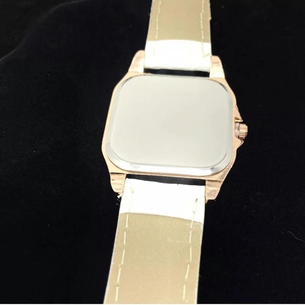 Women’s Dress Quartz ROSE GOLD White Leather Band Light Weight Costume Watch.